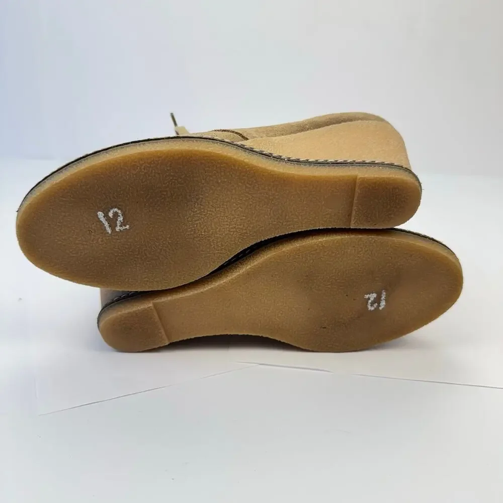 J. Crew Tan Suede Leather Made in Italy Lace Up Wedge Heel Booties‎ Sz 7 Preppy